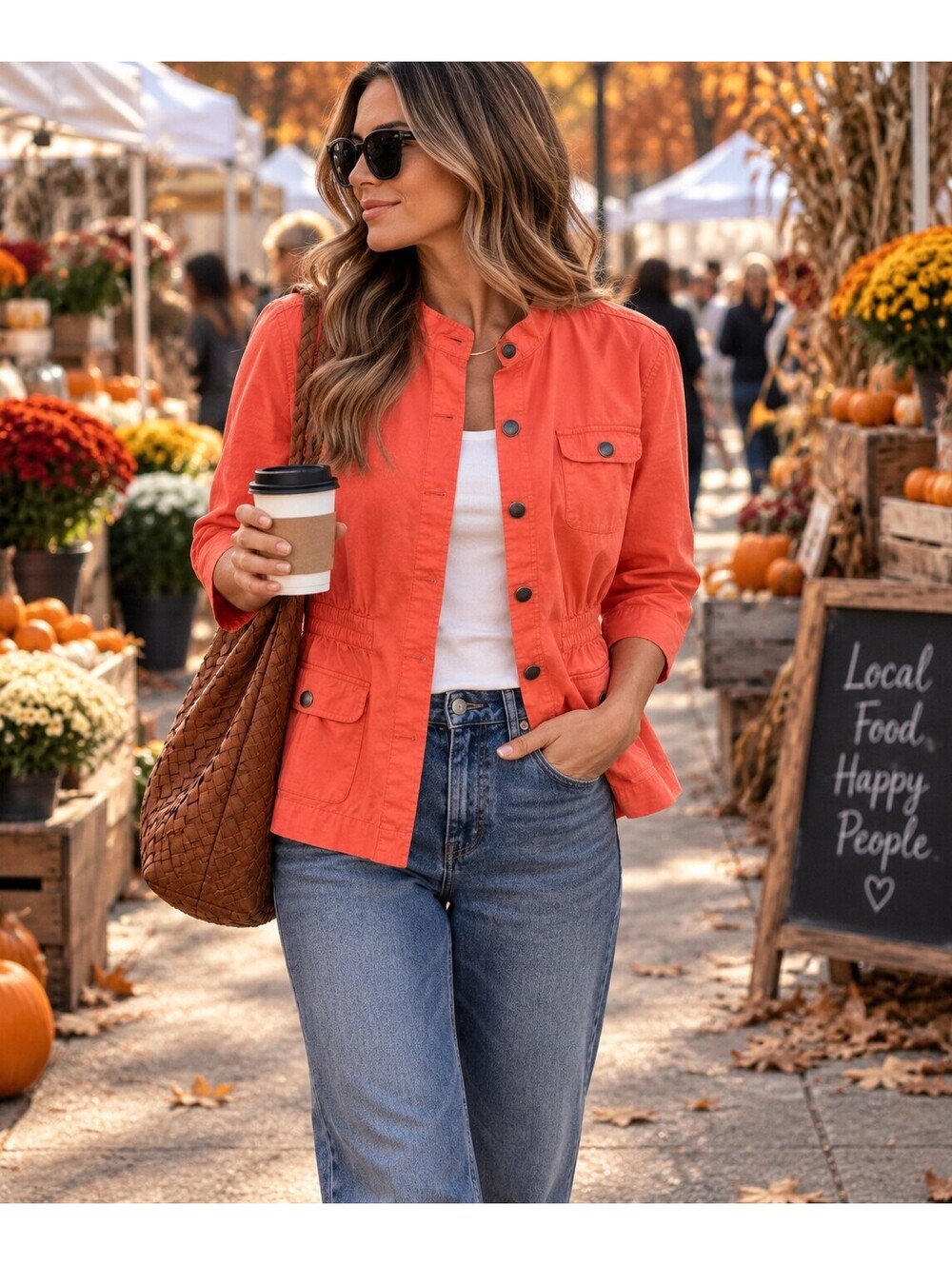 Chico’s Size 2 Coral Orange Utility Jacket Snap Front Lightweight Casual
